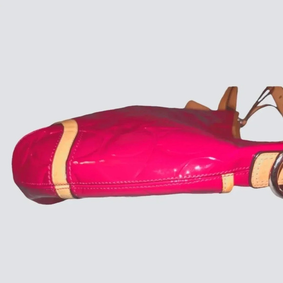 Coach Peyton Embossed Patent Convertible Hobo In Crimson Pink And Tan - Picture 5 of 12